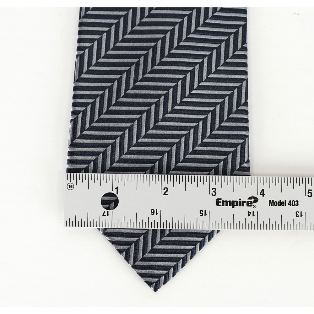 SULKA 100% Silk Neck Tie Blue Gray Herringbone Pattern Made in France - Picture 7 of 8
